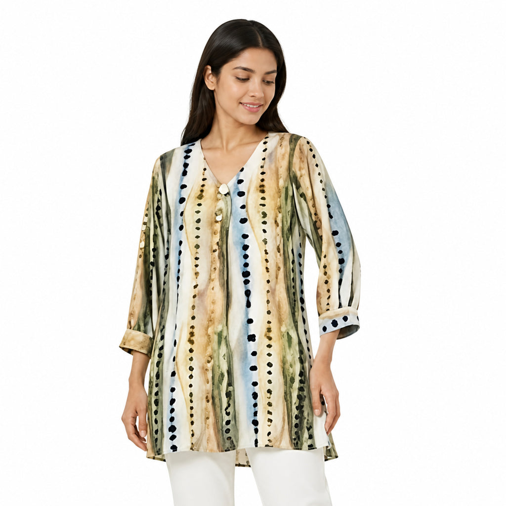 Ivory Stripe Abstract Printed Tunic Top-3