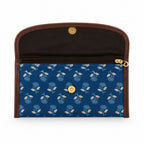 Women's Luxury Floral-Print Blue Canvas Clutch Wallet with Leather Trim-2