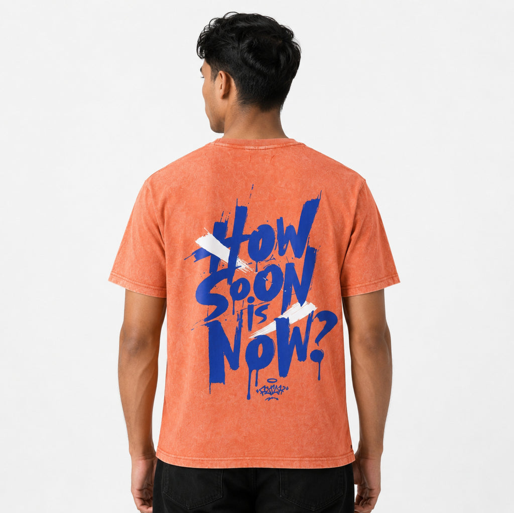 Men's Peach Orange Oversized Graphic T-Shirt-2