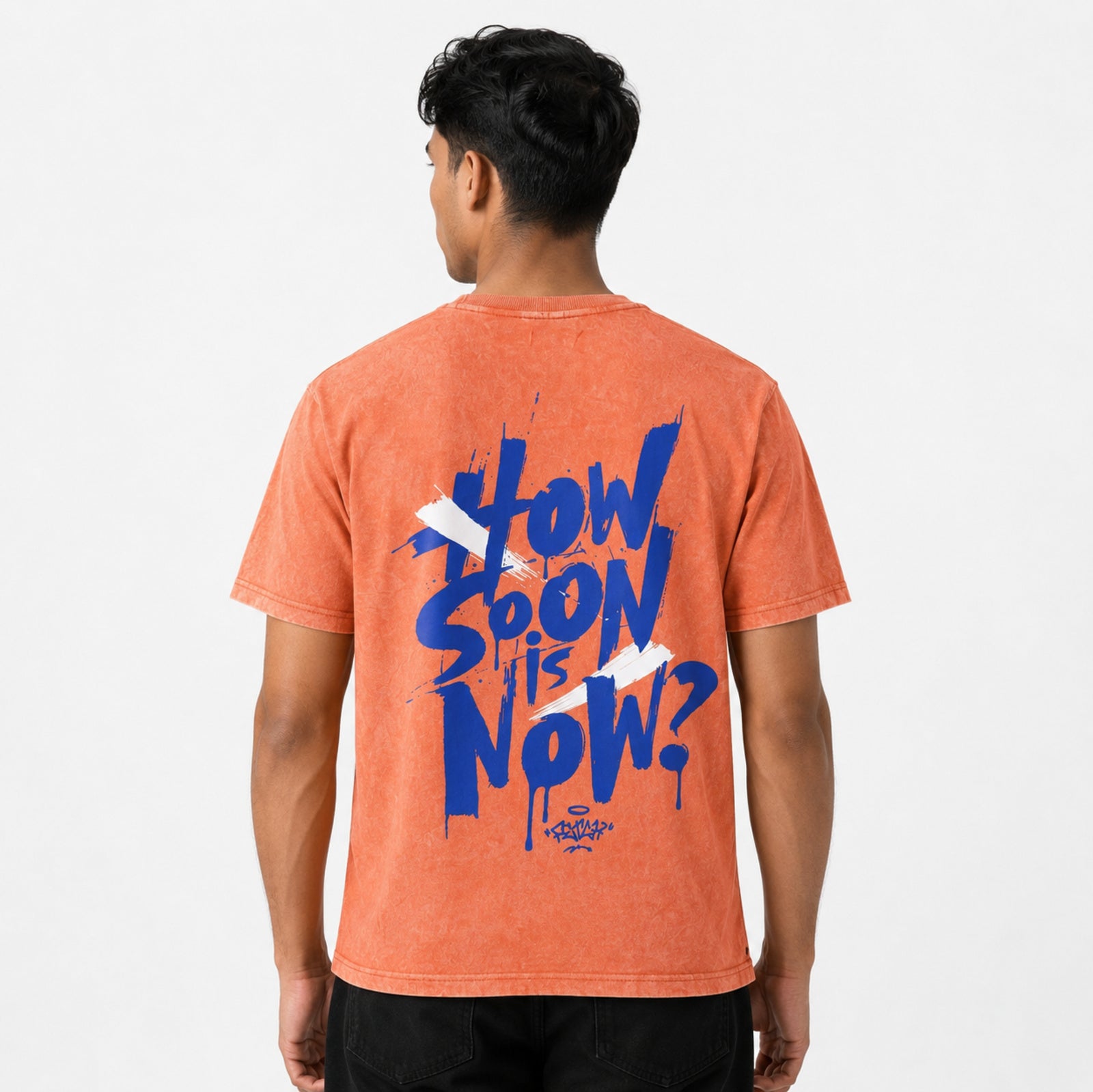 Men's Peach Orange Oversized Graphic T-Shirt-2