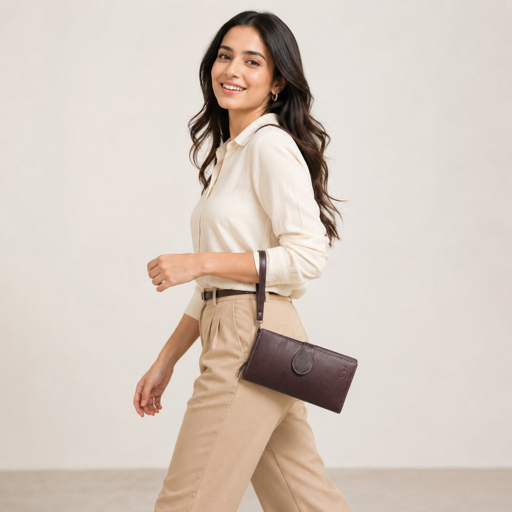 Women's Brown Leather Wallet Clutch-4
