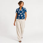 Women's Navy Blue Printed Mandarin Collar Top-4