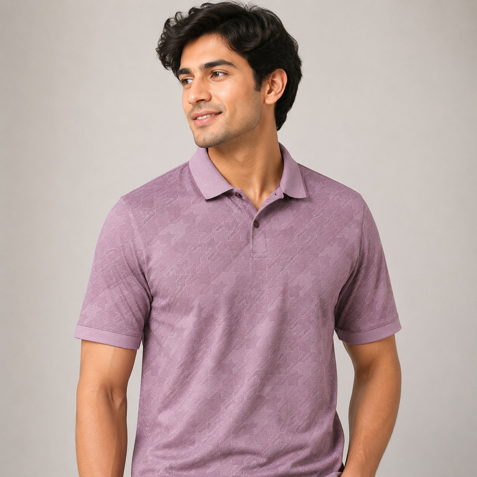 Men's Pink Textured Polo T-Shirt-1