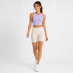 Women's Lavender Sleeveless Wrap Hem Crop Top | Solid Round Neck Activewear Tank-1
