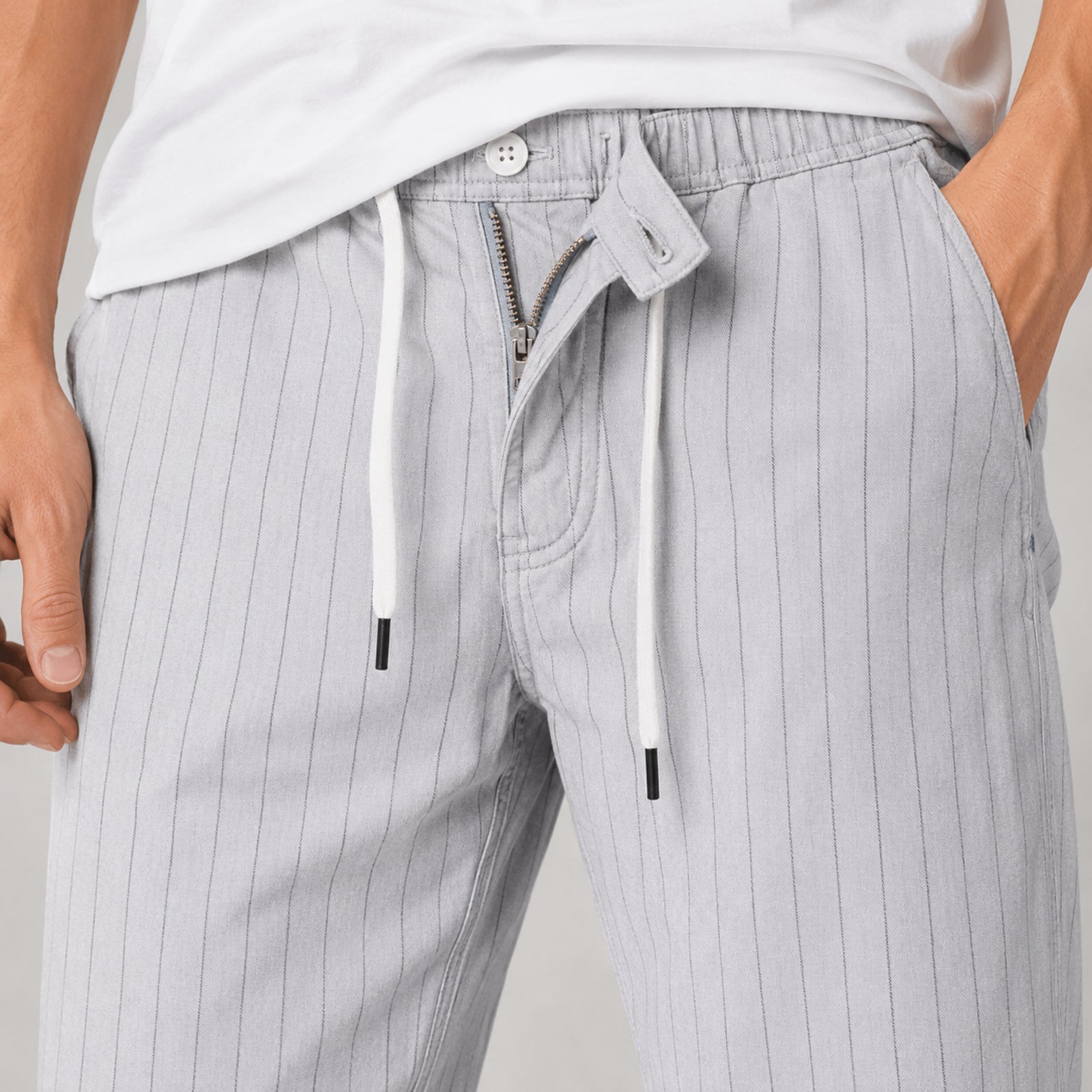Men's White Pinstripe Relaxed Fit Lounge Trousers-1