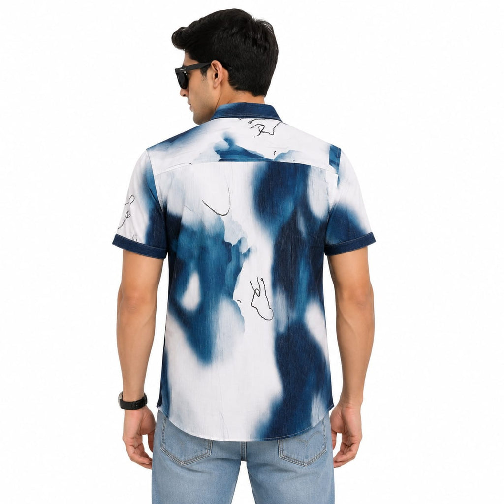 Men's Teal Abstract Ombre Print Half Sleeve Casual Shirt-4