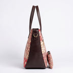Women's Luxury Patchwork Pink Floral Tote Bag and Matching Pouch Set-4