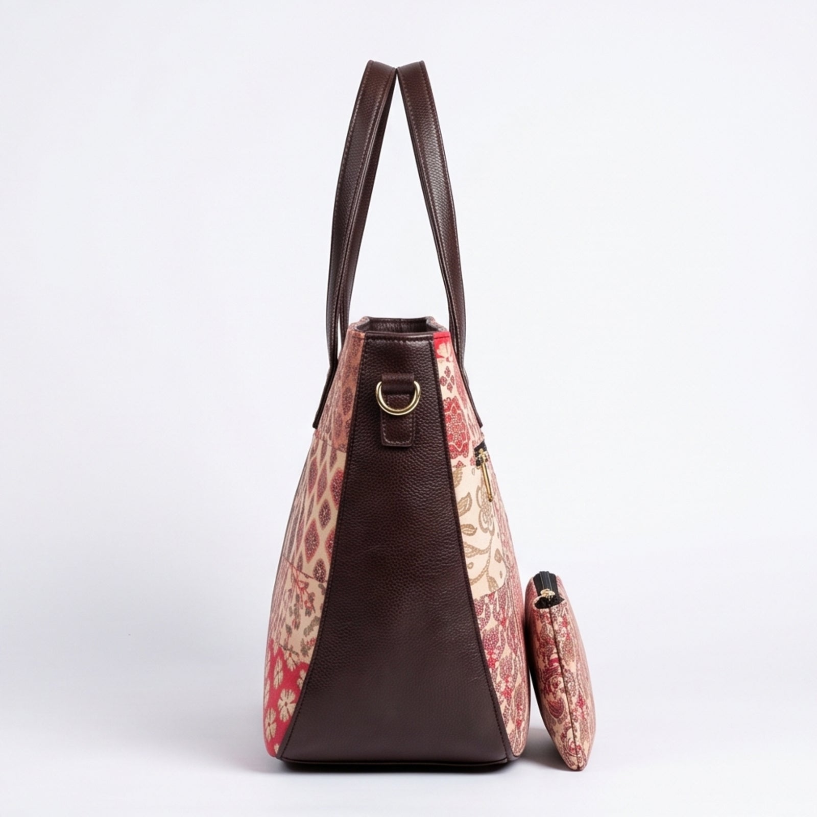 Women's Luxury Patchwork Pink Floral Tote Bag and Matching Pouch Set-4