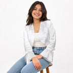 Women's White Bell Sleeve Crop Shrug Jacket-4