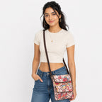 Women's Light Pink Floral Print Crossbody Sling Bag with Adjustable Strap-3