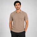 Men's Sandstone Ribbed Knit Polo T-Shirt-1