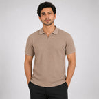 Men's Sandstone Ribbed Knit Polo T-Shirt-1
