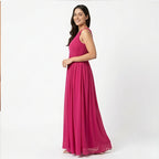 Women's Rose Pink Sleeveless Flared Maxi Dress-3