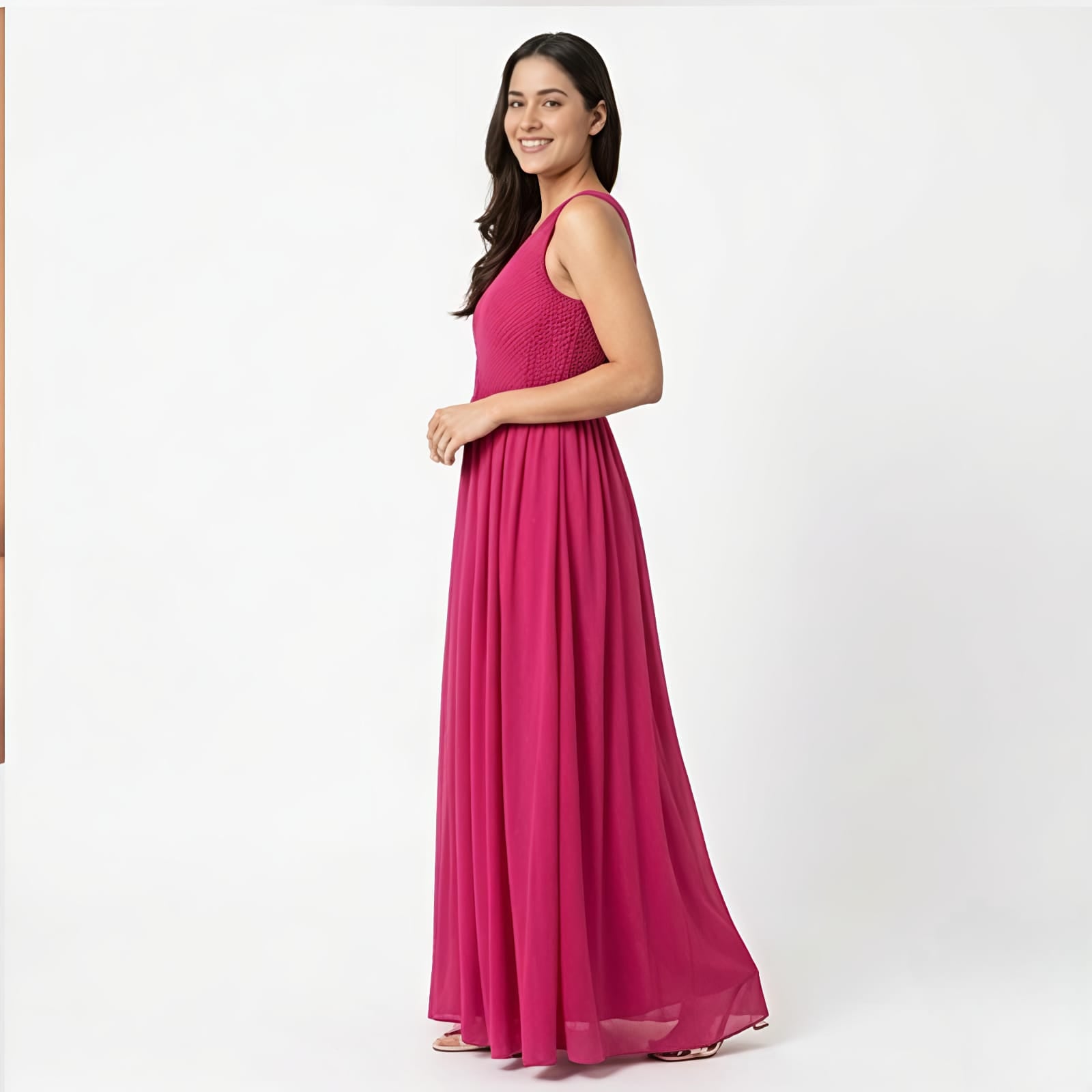 Women's Rose Pink Sleeveless Flared Maxi Dress-3