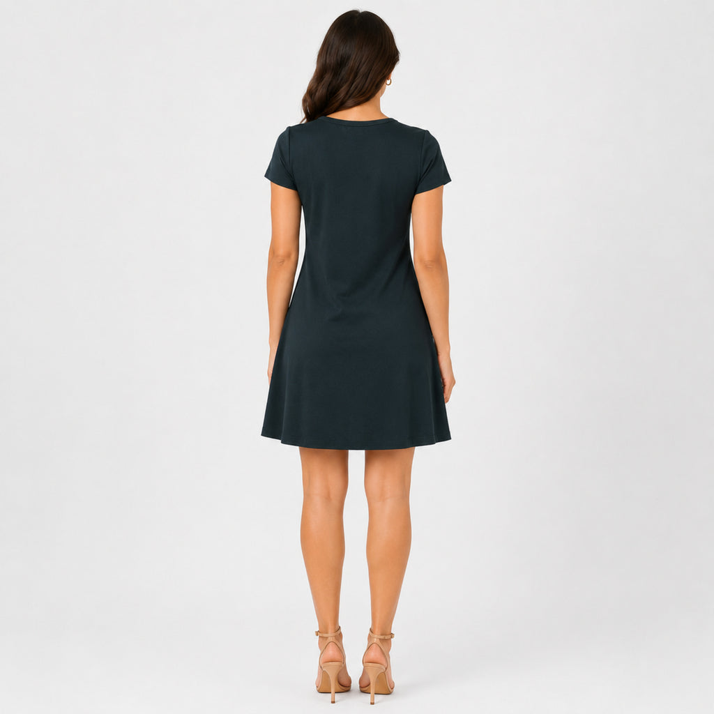 Women's Olive Green Color Block A-Line Mini Dress with Keyhole Neck and Short Sleeves-4