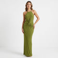 Women's Olive Green Twist Detail Bodycon Maxi Dress-1