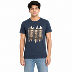 Men's Navy Blue Abstract Stripe Graphic Crew Neck T-Shirt | Casual Half Sleeve Printed Tee-1