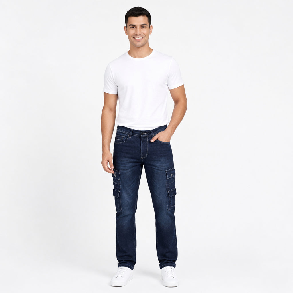 Midnight Blue Slim Fit Cargo Jeans-1