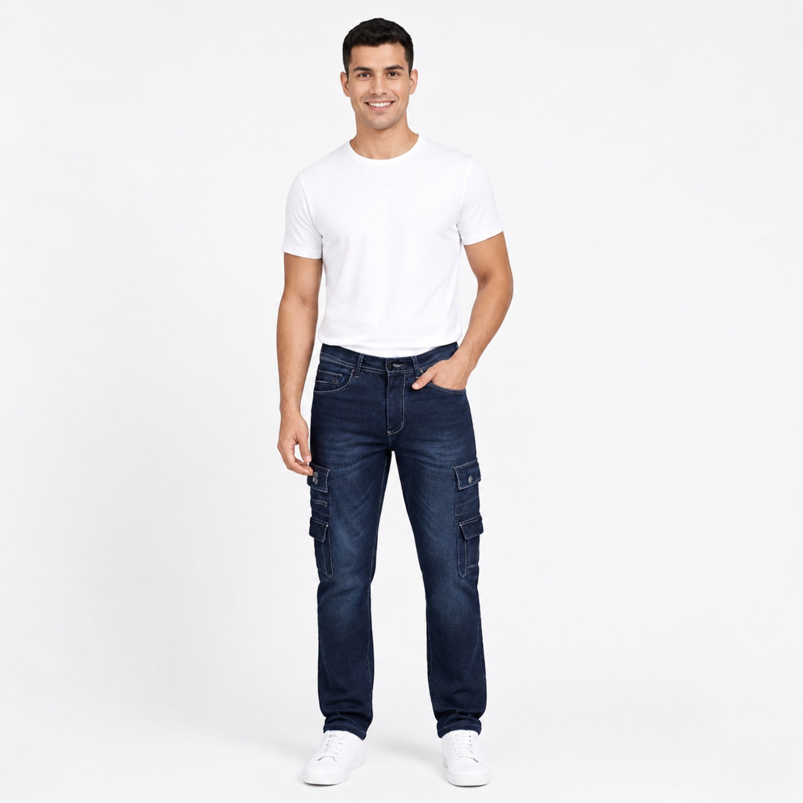 Midnight Blue Slim Fit Cargo Jeans-1