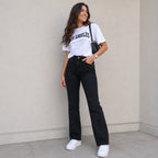 Women's Black Straight Fit Denim Jeans-3