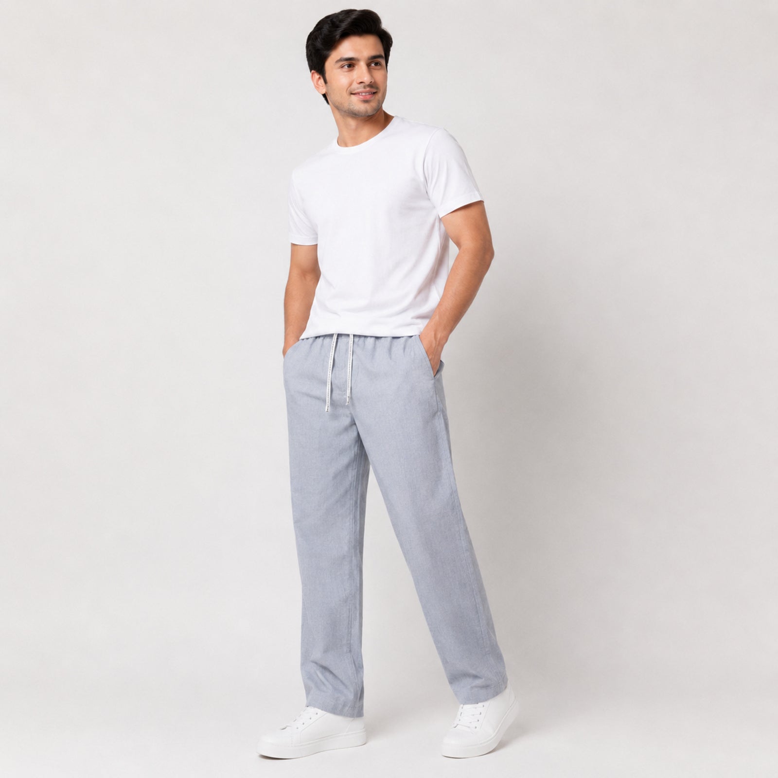 Men's Light Grey Relaxed Fit Drawstring Lounge Trousers-1