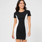 Women's Black & Sky Blue Color Block Bodycon Mini Dress with Round Neck and Short Sleeves-2