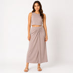 Women's Peach Sleeveless Crop Top and Draped Wide-Leg Co-Ord Set-1