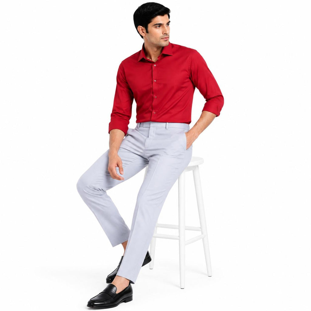 Men's Sky Blue Slim Tapered Formal Trousers | Tailored Smart Office Wear Pants-2