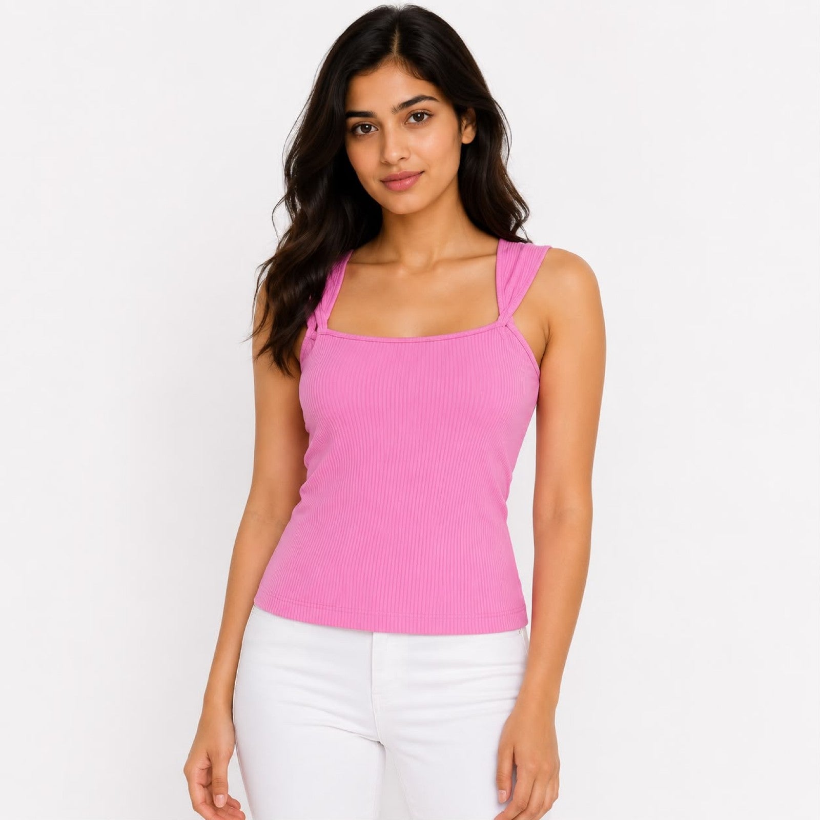 Women's Hot Pink Ribbed Tank Top-1