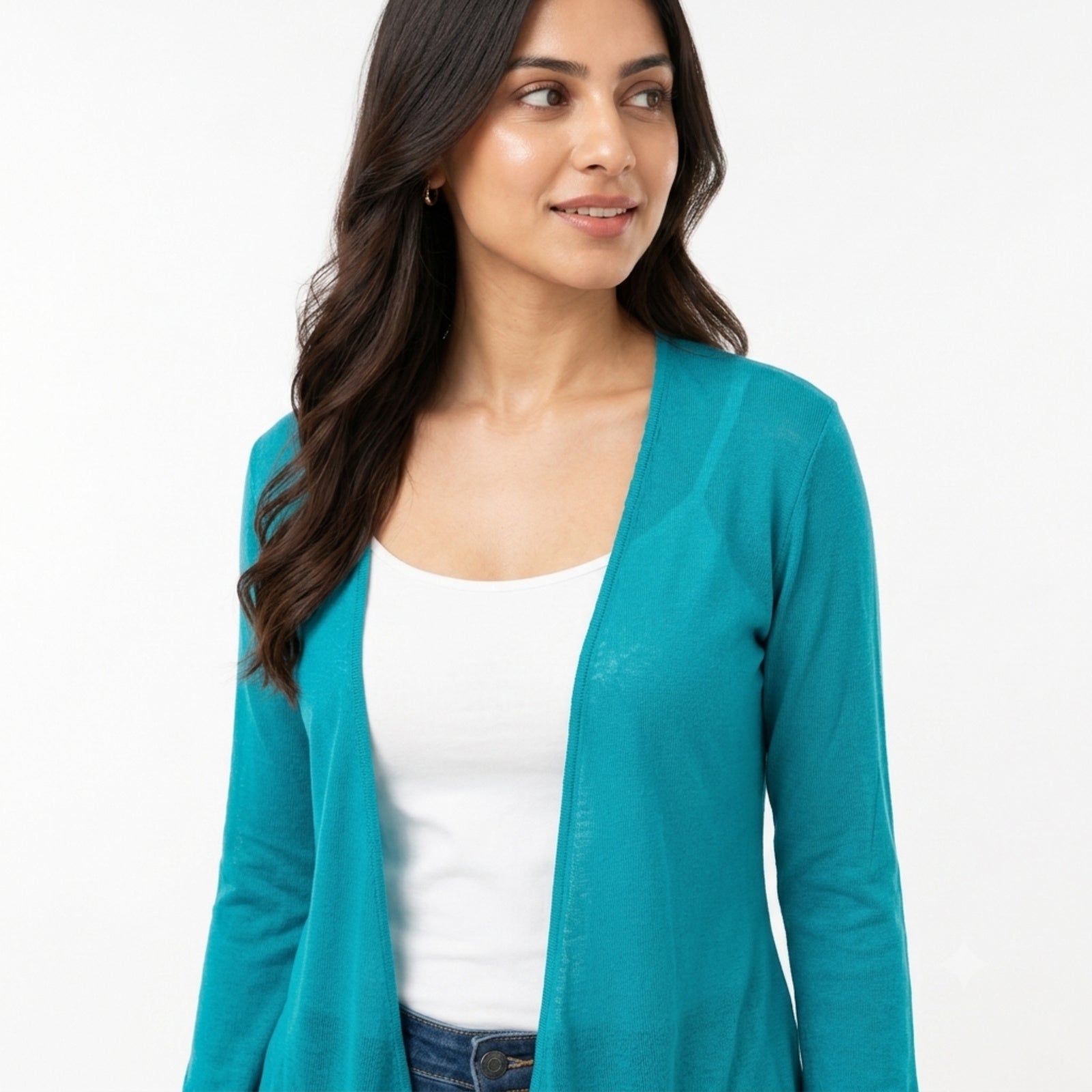 Women's C.Green Lightweight Sheer Open-Front Shrug with Wavy Hem-3