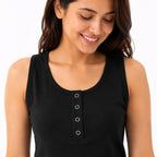 Women's Black Sleeveless Henley Neck Casual Top-2
