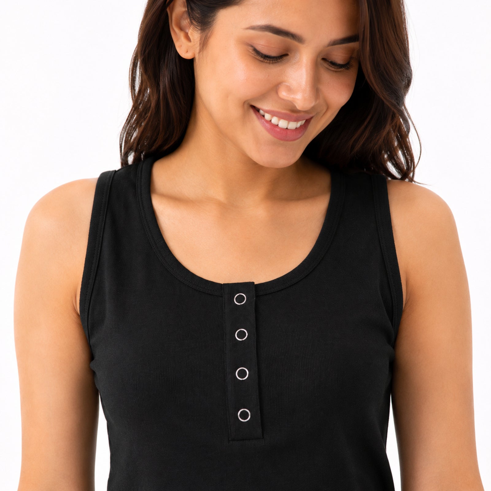 Women's Black Sleeveless Henley Neck Casual Top-2