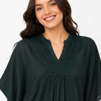 Women's Black Embroidered Kaftan Top-3
