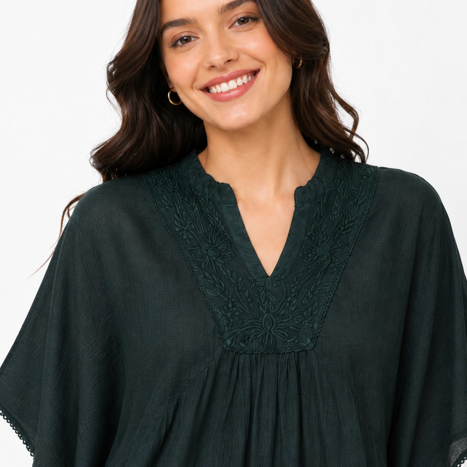 Women's Black Embroidered Kaftan Top-3
