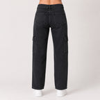 Women's Dark Grey Cargo Wide Leg Denim Jeans-3
