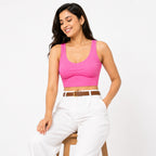 Women's Neon Pink Ribbed Sports Crop Top-1