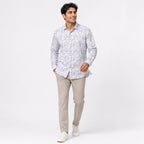 Men's White Abstract Line Print Casual Shirt-2