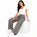 Women's Pink High-Waist Cargo Wide Leg Utility Pants-2