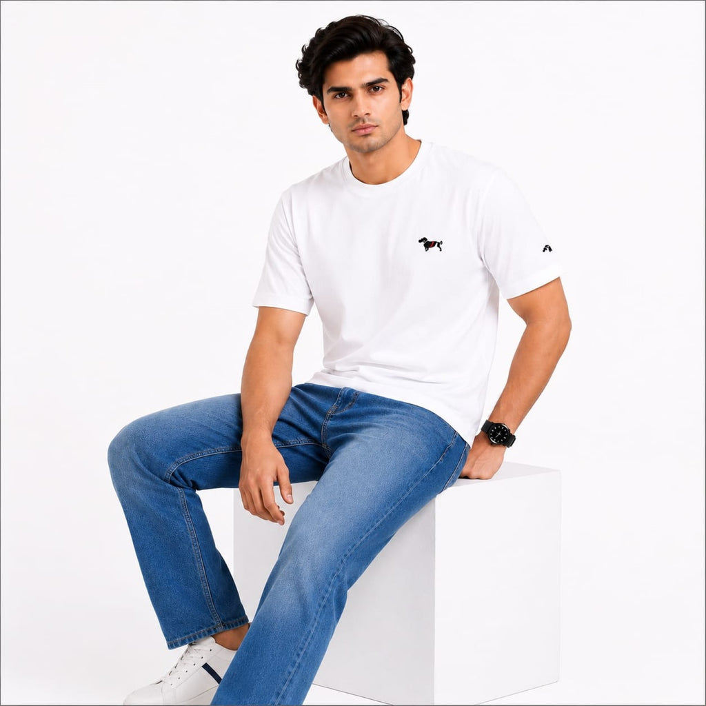 Men's White Minimal Logo Crew Neck T-Shirt-2
