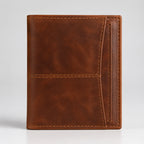 Women's Luxury Tan Brown Leather Vertical Trifold Wallet with Contrast Stitch Detail-1