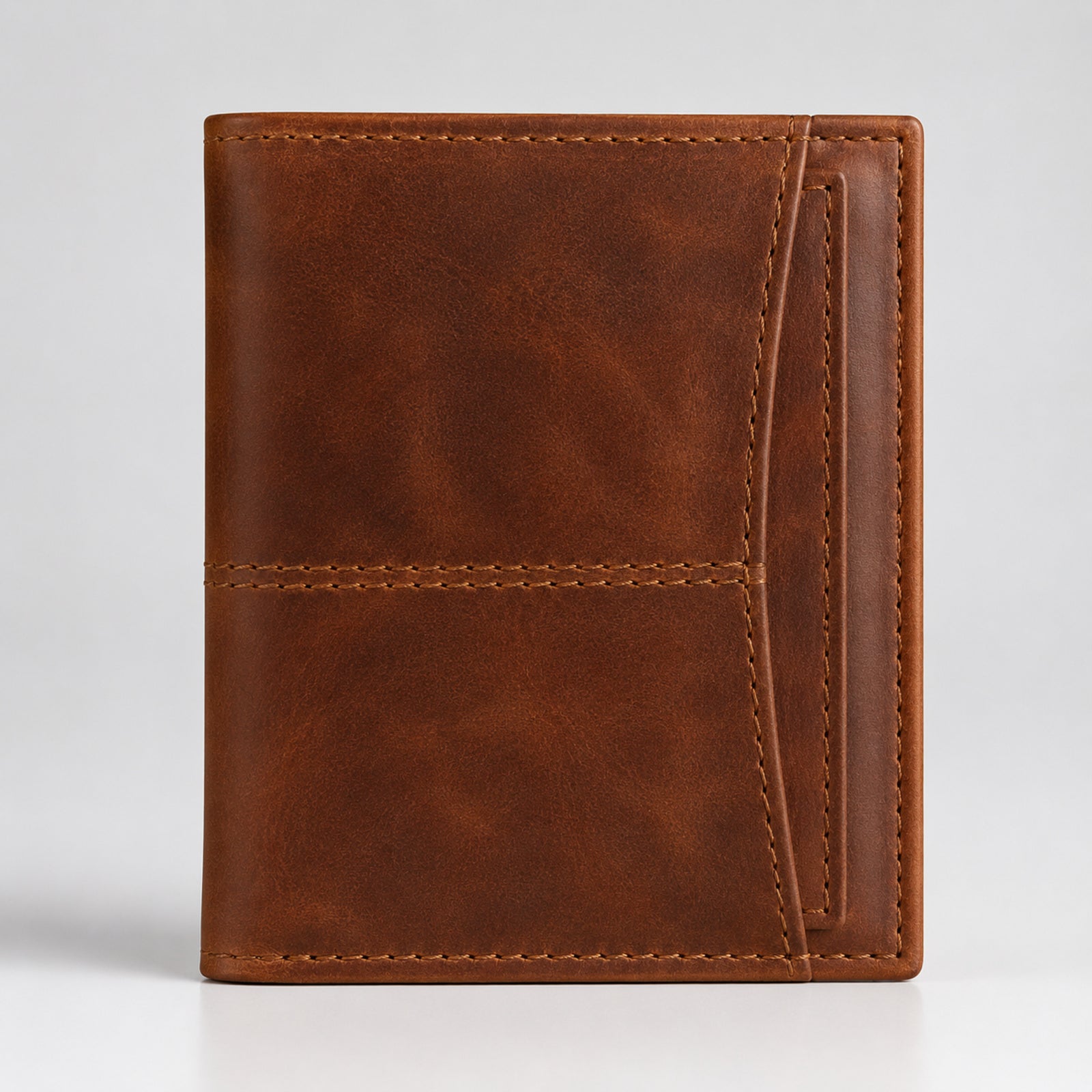 Women's Luxury Tan Brown Leather Vertical Trifold Wallet with Contrast Stitch Detail-1
