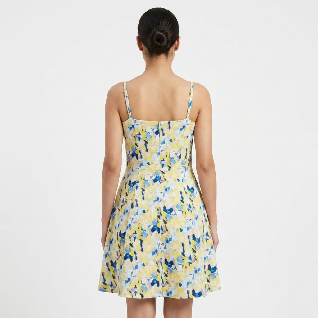 Women's Sunny Yellow Floral Fit And Flare Mini Dress-4