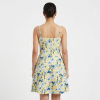 Women's Sunny Yellow Floral Fit And Flare Mini Dress-4
