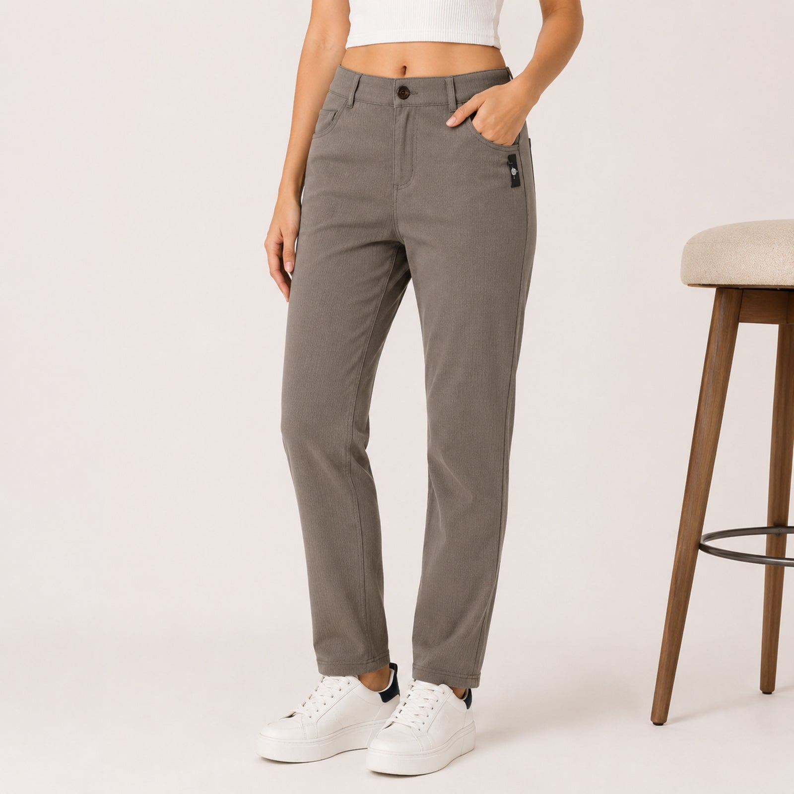 Women's Sleek Grey Tailored Formal Executive Trousers-3