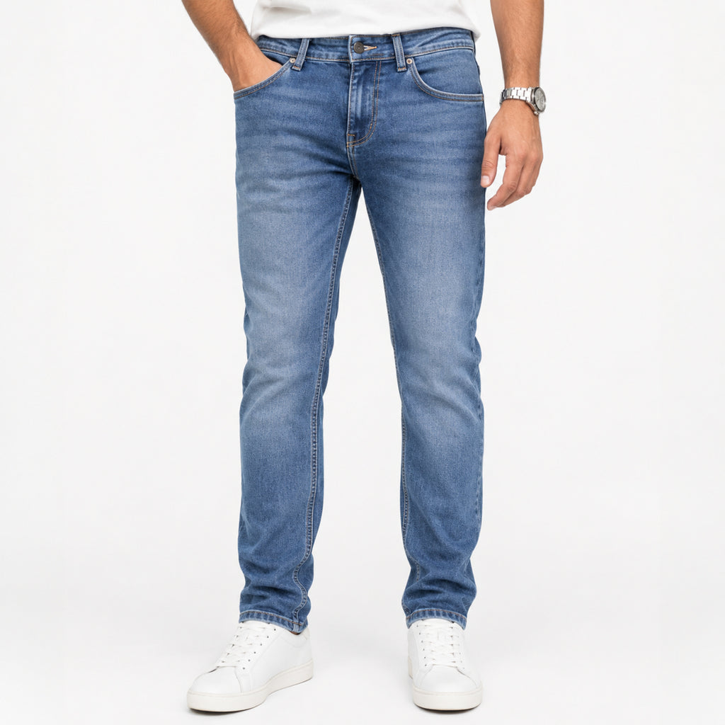 Men's Light Blue Slim Fit Washed Jeans-1