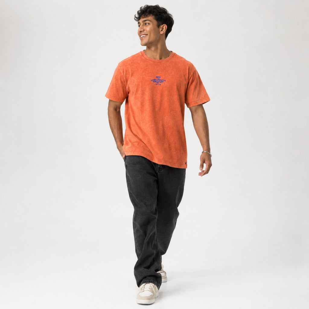 Men's Peach Orange Oversized Graphic T-Shirt-4