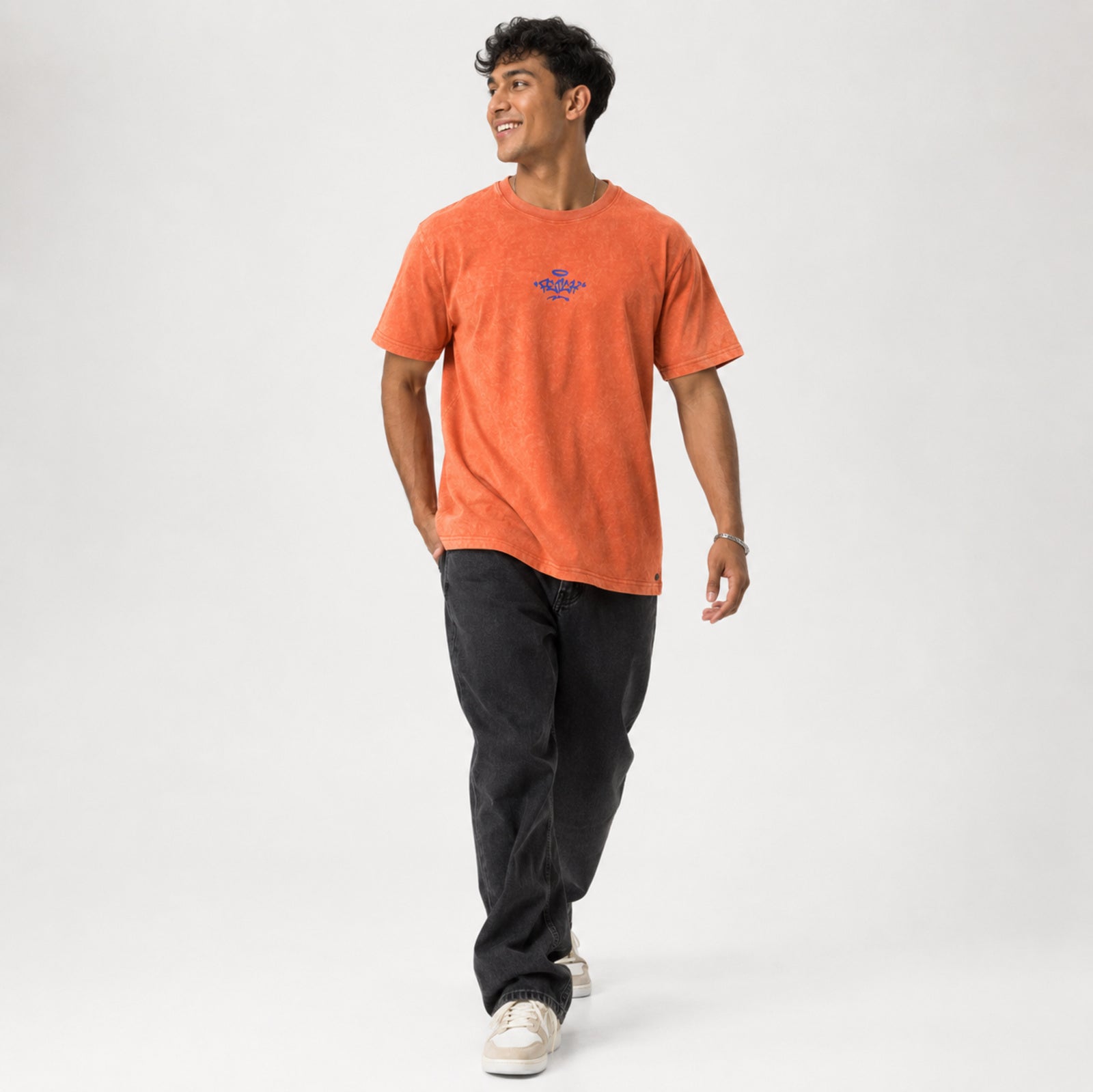 Men's Peach Orange Oversized Graphic T-Shirt-4