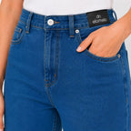 Women's Blue High-Rise Wide Leg Jeans | Straight Fit Full-Length Denim Pants-3