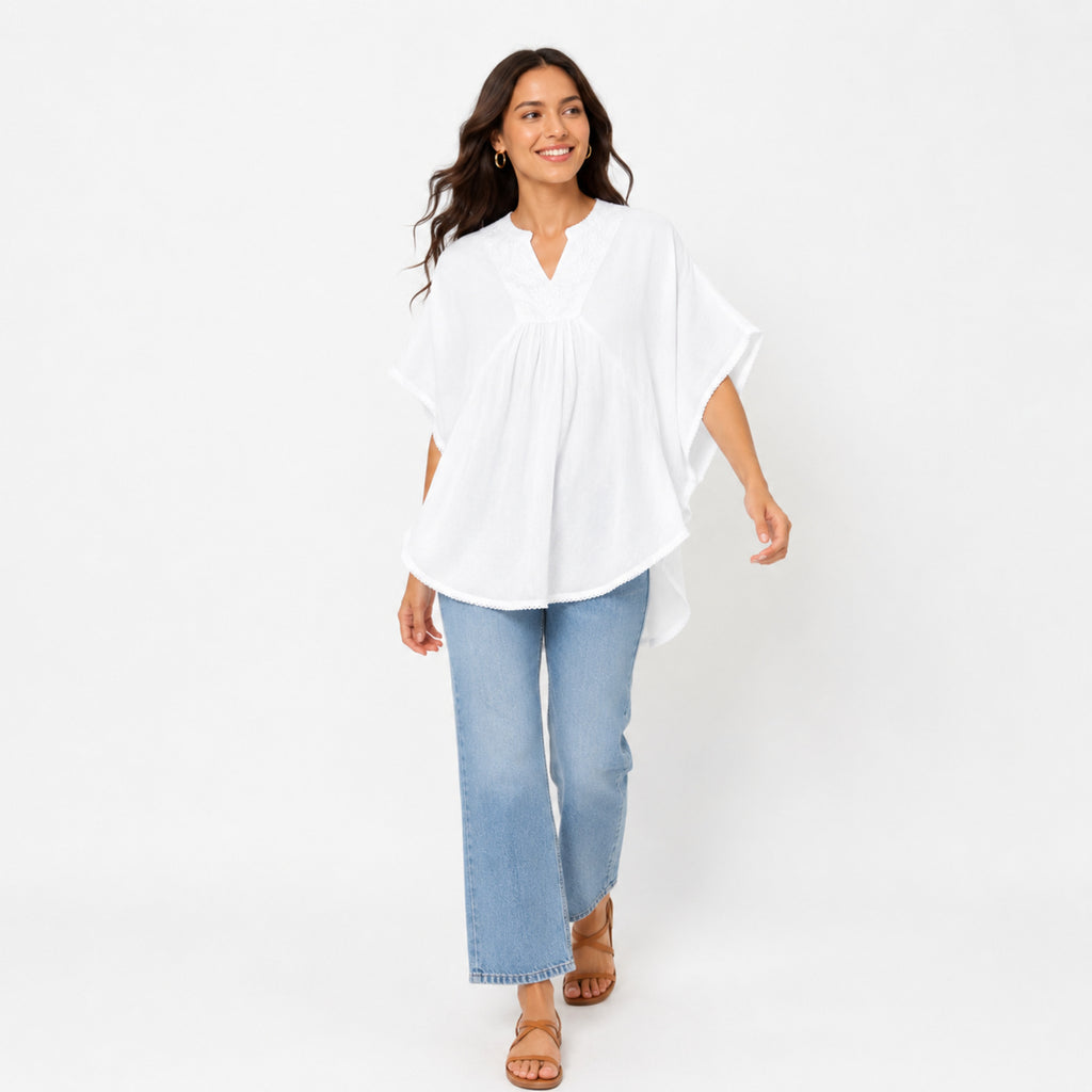 Women's White Relaxed Fit Kaftan Top-1