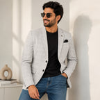 Men's Light Grey Checked Formal Blazer-4